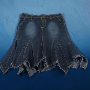 Y2K VTG Zoey Beth Women's LRG Blue Denim Jean Skirt Mermaid Raw Hem Ruffle Fairy